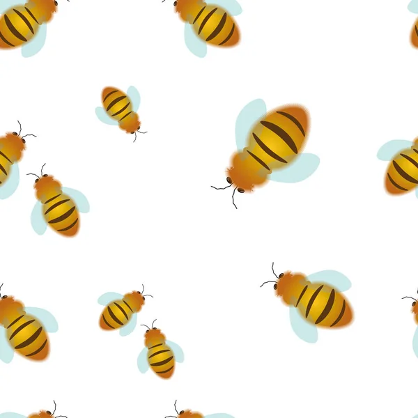 Nahtloses Muster Isolierte Bienen Auf Weißem Hintergrund Flacher Vektor Illustration — Stockvektor
