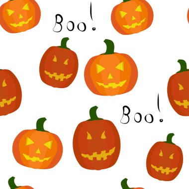 Dikişsiz desen: izole kabak ve beyaz bir arka plan üzerinde yazıt. Düz vektör. Illüstrasyon