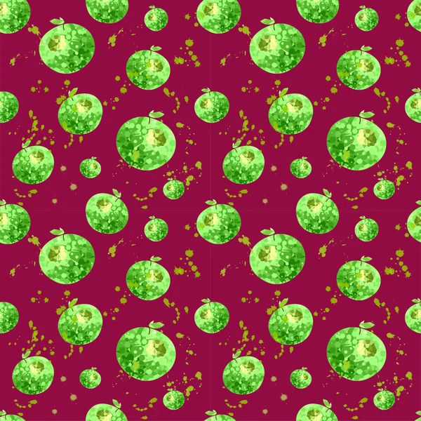 Nahtloses Muster Grüne Äpfel Low Poly Stil Auf Weinrotem Hintergrund — Stockvektor