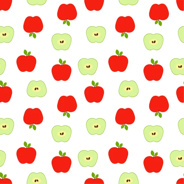 Seamless Pattern Isolated Red Green Apples White Background Flat Vector — Stock Vector