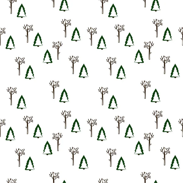 Seamless Pattern Christmas Trees Shrubs Trees White Background Vector Illustration — Stock Vector