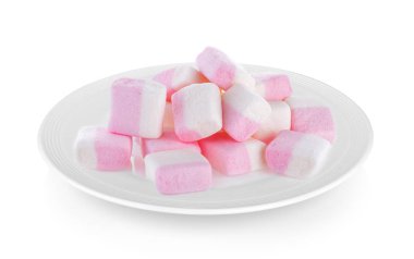 Marshmallow plaka beyaz arka plan üzerinde