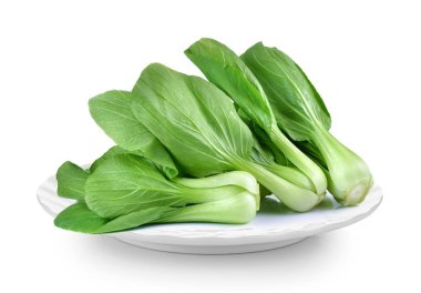 Plaka beyaz arka plan üzerinde bok choy sebze