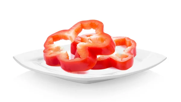 Red Pepper Slices Plate White Background — Stock Photo, Image
