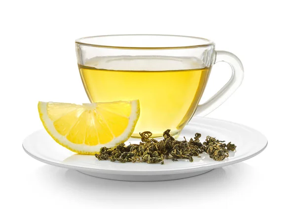 Szklanka Herbaty Cytrynowej Białym Tle — Zdjęcie stockowe