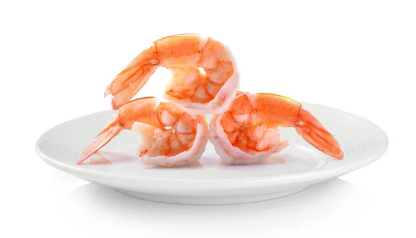 Boiled Shrimp White Plate White Background — Stock Photo, Image