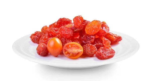 Suszone Pomidory Płycie Białym Tle — Zdjęcie stockowe