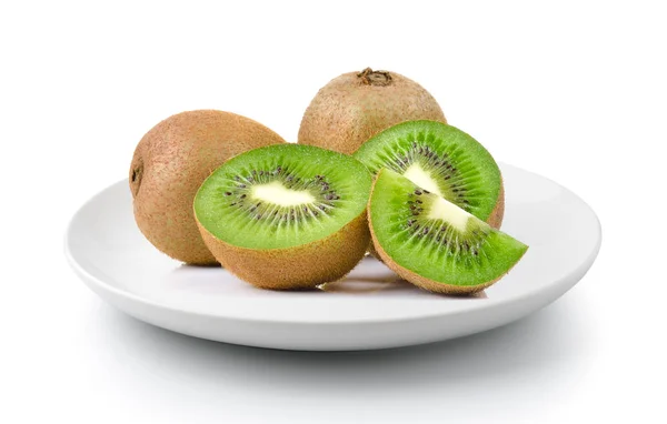 Kiwi Dans Une Assiette Isolée Sur Fond Blanc — Photo