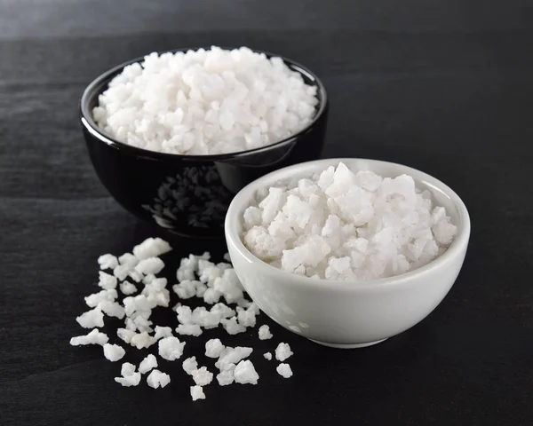 Salt Bowl Black Table — Stock Photo, Image