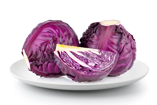 Purple Cabbage Plate Isolated White Background — Stock Photo, Image