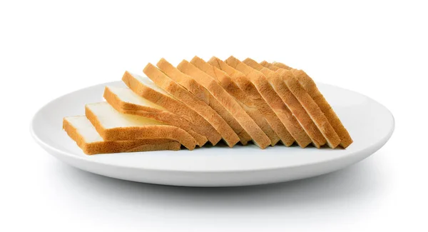 Нарезанный Хлеб Тарелке Изолированы Белом Фоне — стоковое фото