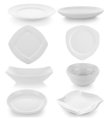 Tabak ve kase beyaz arka planda