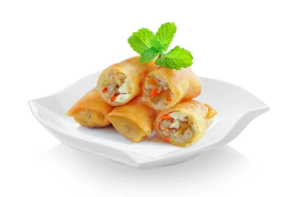 Fried Chinese Traditional Spring Rolls Food Ceramic Plate Beautiful Shape — Stock Photo, Image