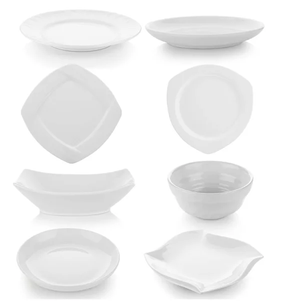 Set Dari Plate Dan Bowl Latar Belakang Putih — Stok Foto