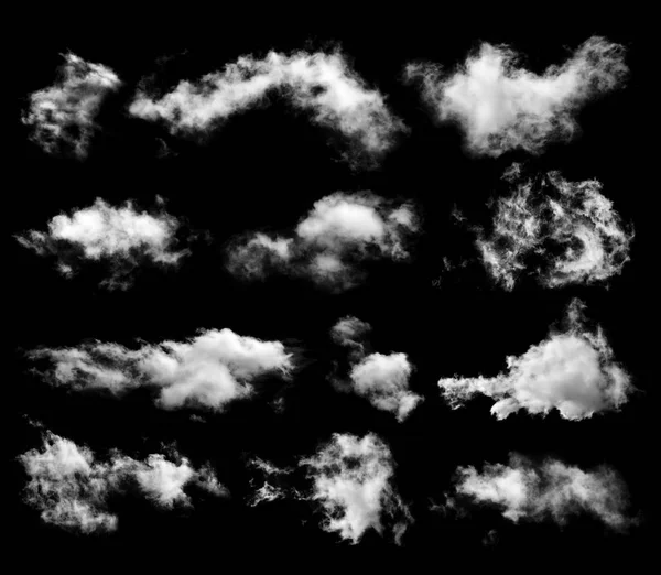 Conjunto Nubes Sobre Fondo Negro — Foto de Stock