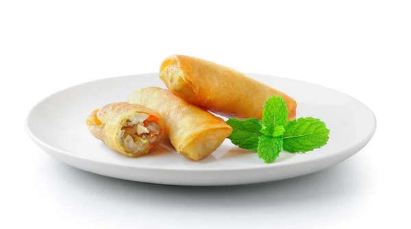 Spring Rolls Food Plate Isolated White Background — Stock Photo, Image
