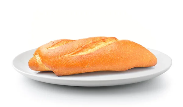 Ψωμί Ένα Πιάτο Που Απομονώνονται Λευκό Φόντο — Φωτογραφία Αρχείου