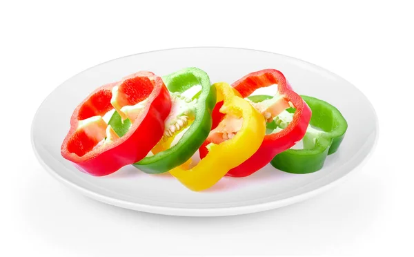 Pepper Sliced Plate White Background — Stock Photo, Image