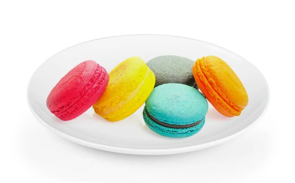 Macaron Dans Une Assiette Sur Fond Blanc — Photo