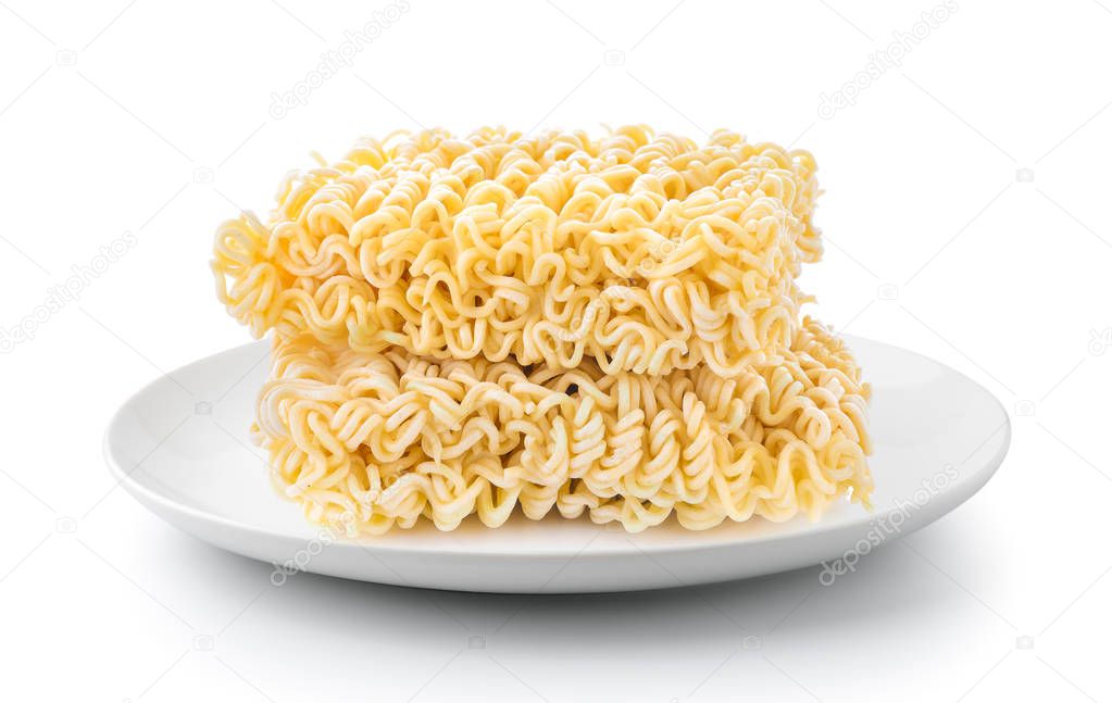 Instant noodles in a plate isolated on a white background