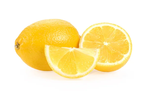 Zitrone Und Halbe Scheibe Isoliert Auf Weißem Hintergrund Schneiden — Stockfoto