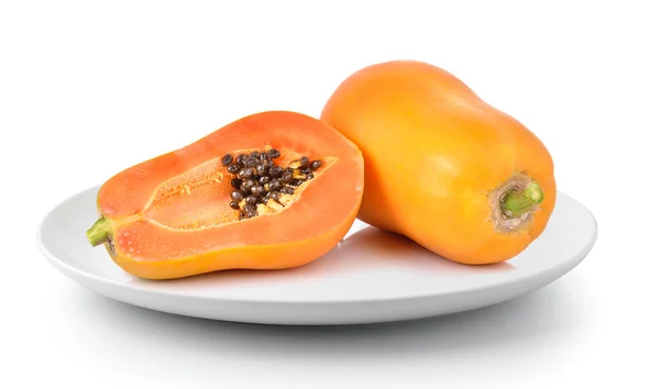 Papaya Lemez Elszigetelt Fehér Background — Stock Fotó