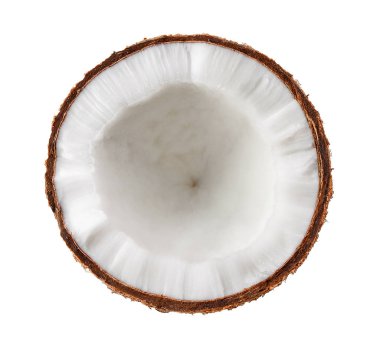 Beyaz arkaplanda yarım hindistan cevizi izole