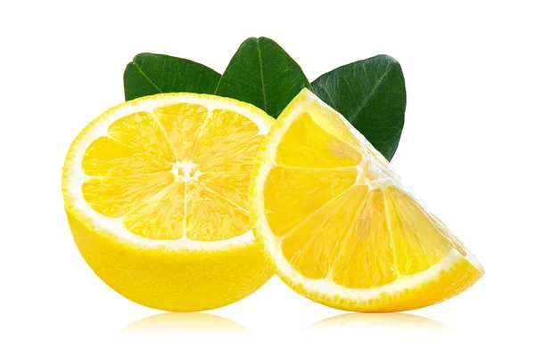 Slice Lemon Fruit Leaf Isolated White Background — Stock Photo, Image