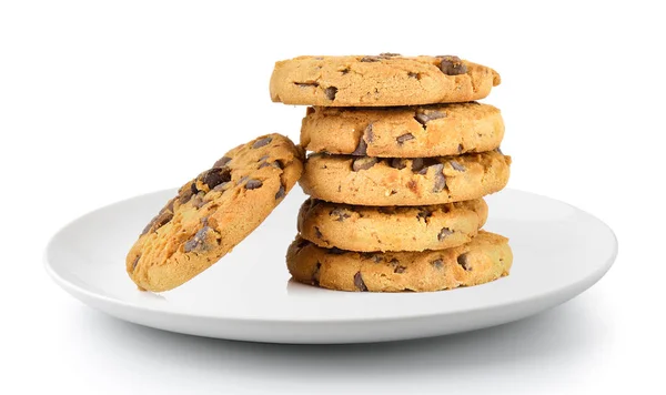 Chocolate Chip Cookie Plate Isolated White Background — Stock Photo, Image