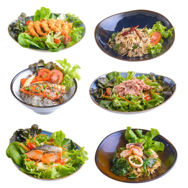 Beyaz arka planda izole edilmiş yiyecek seti