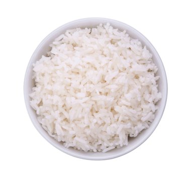 Beyaz arka planda bir kasede pirinç