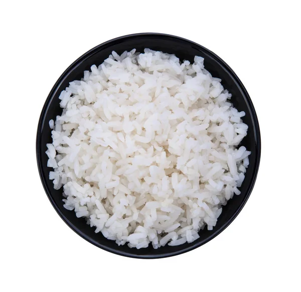 Beyaz arka planda siyah kase pilav