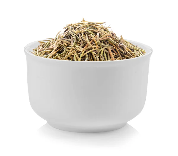 Dried Rosemary Leaves Bowl White Background — Stock Photo, Image