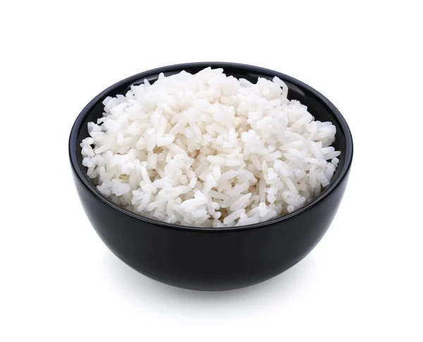 Arroz Uma Tigela Fundo Branco — Fotografia de Stock