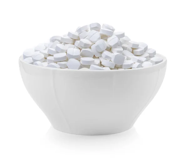 Pillen Kom Witte Achtergrond — Stockfoto