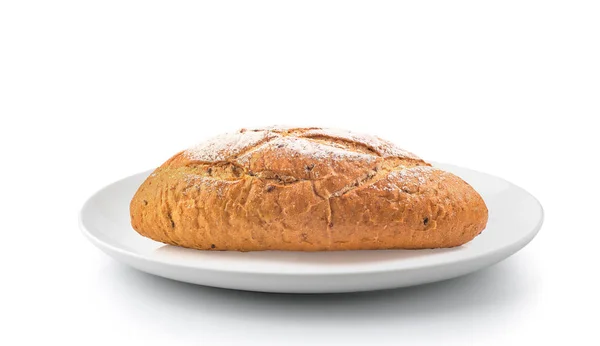 Frans Ronde Brood Een Bord Geïsoleerd Een Witte Achtergrond — Stockfoto
