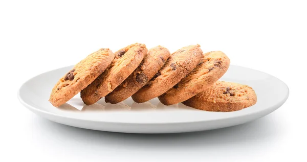 Chocolate Chip Cookies Plate Isolated White Background — Stock Photo, Image