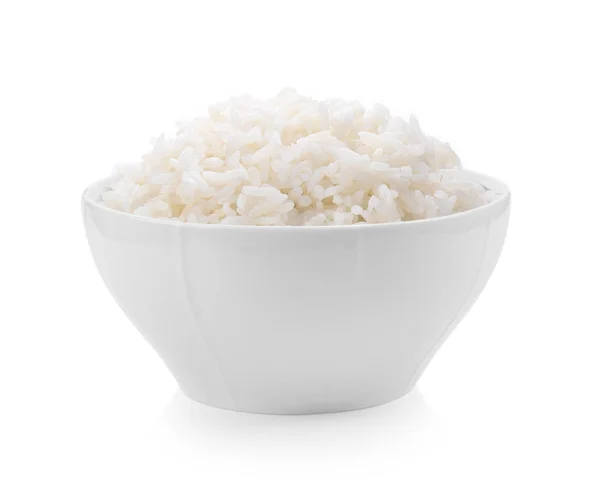 Beyaz Arka Plan Üzerinde Beyaz Kase Pirinç — Stok fotoğraf