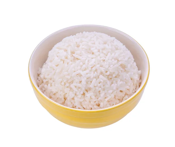 Arroz Uma Tigela Fundo Branco — Fotografia de Stock