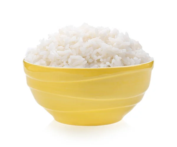 Arroz Tigela Amarela Fundo Branco — Fotografia de Stock