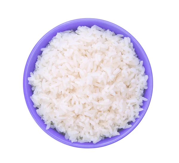 Rijst Een Kom Witte Achtergrond — Stockfoto
