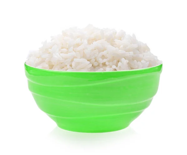 Arroz Tigela Verde Fundo Branco — Fotografia de Stock