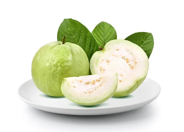 Guava Fruit Plate Isolated White Background — Stock Photo, Image