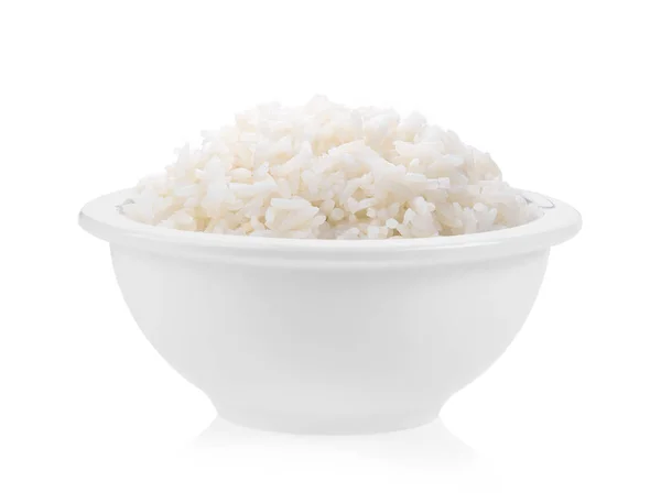 Gotowany Ryż Białej Misce Izolowany Białym Tle — Zdjęcie stockowe