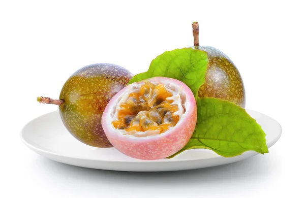 Passionfruit Plate Isolated White Background — Stock Photo, Image