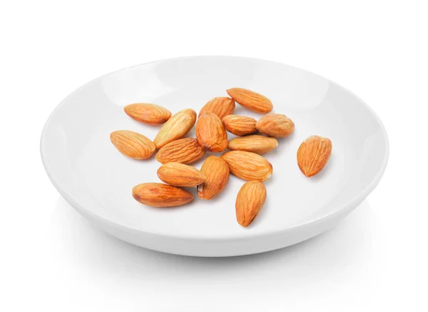 Almond Plate White Background — Stock Photo, Image
