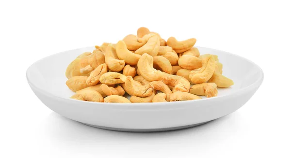 Cashew Nuts Plate White Background — Stock Photo, Image