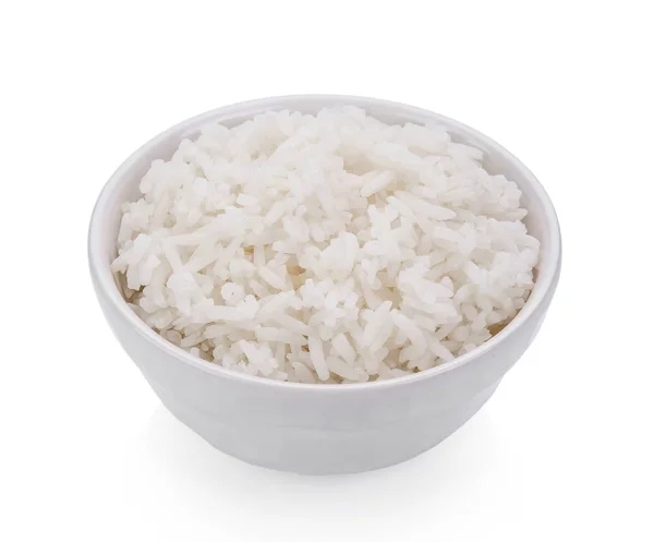 Ρύζι Ένα Μπολ Λευκό Φόντο — Φωτογραφία Αρχείου