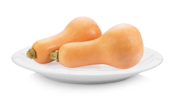 Butternut Squash Płycie Białym Tle — Zdjęcie stockowe