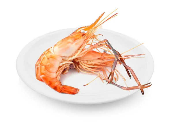 Boiled Shrimp Plate White Background — Stock Photo, Image